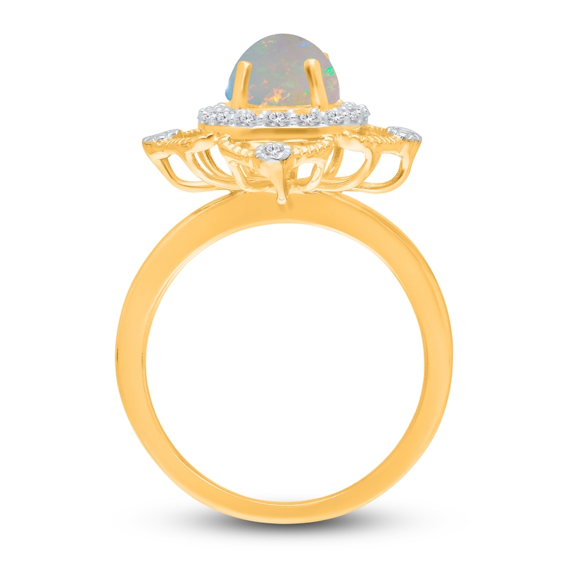 Kallati Oval-Cut Natural Opal Ring 3/8 ct tw Diamonds 14K Yellow Gold