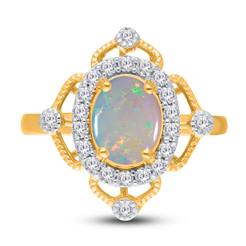 Kallati Oval-Cut Natural Opal Ring 3/8 ct tw Diamonds 14K Yellow Gold