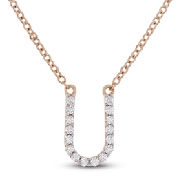 Diamond Letter U Necklace 1/10 ct tw Round 14K Yellow Gold 16.75"