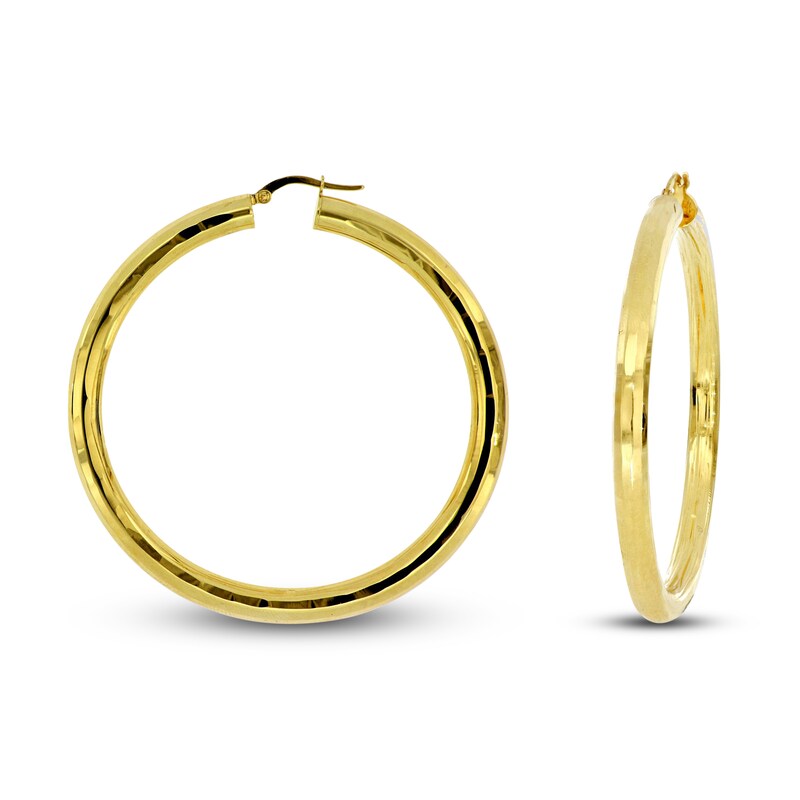 Main Image 1 of Diamond-Cut Hoop Earrings 14K Yellow Gold