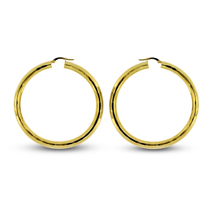 Main Image 2 of Diamond-Cut Hoop Earrings 14K Yellow Gold