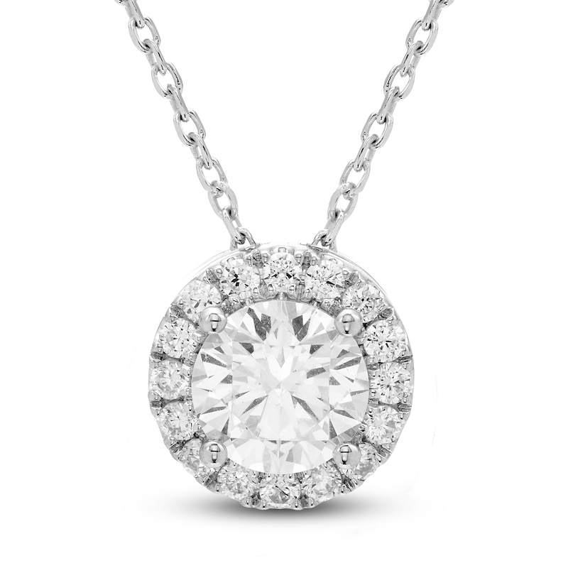 Diamond Halo Pendant Necklace 1-1/2 ct tw Round 14K White Gold