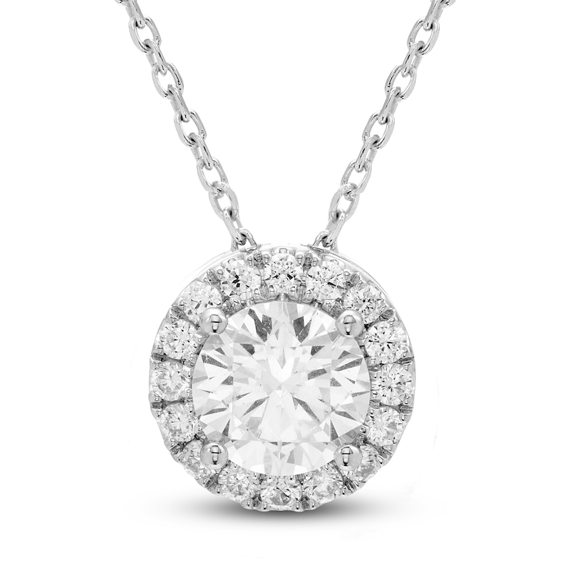 Main Image 1 of Diamond Halo Pendant Necklace 1-1/2 ct tw Round 14K White Gold