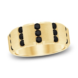 Men's Black Diamond Ring 1 ct tw Round 14K Yellow Gold