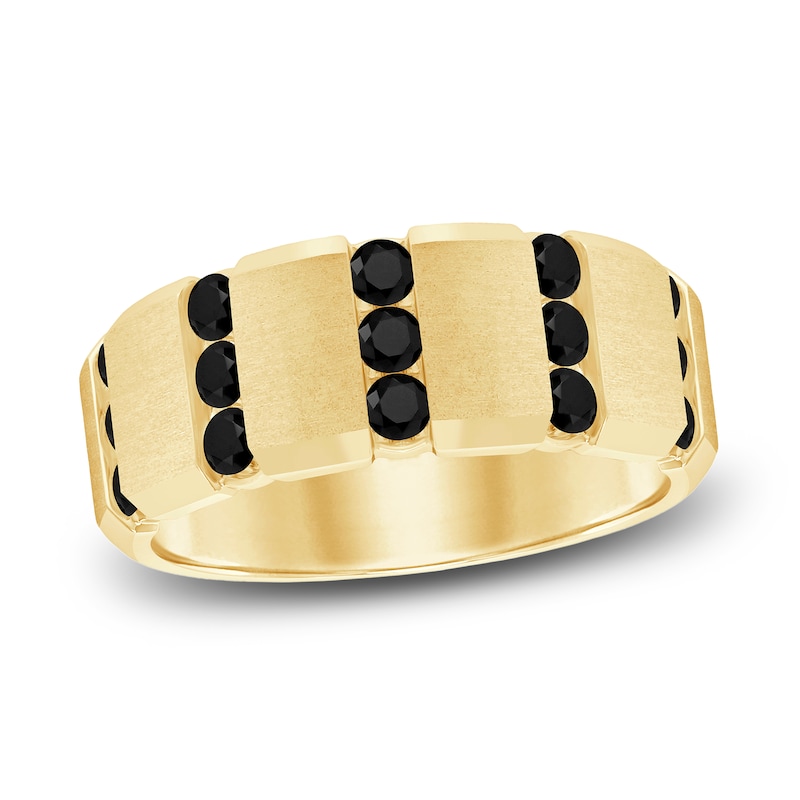 Main Image 1 of Men's Black Diamond Ring 1 ct tw Round 14K Yellow Gold