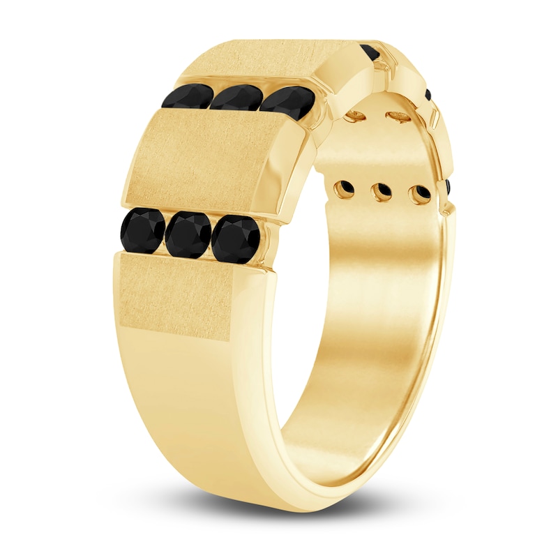 Main Image 2 of Men's Black Diamond Ring 1 ct tw Round 14K Yellow Gold