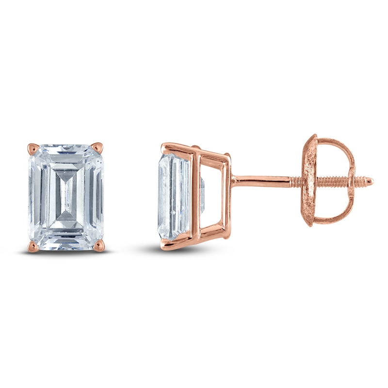 Main Image 1 of Emerald-Cut Lab-Grown Diamond Solitaire Stud Earrings 1-1/2 ct tw 14K Rose Gold (F/SI2)