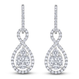 Multi-Diamond Twist Drop Hoop Earrings 1-3/8 ct tw 14K White Gold