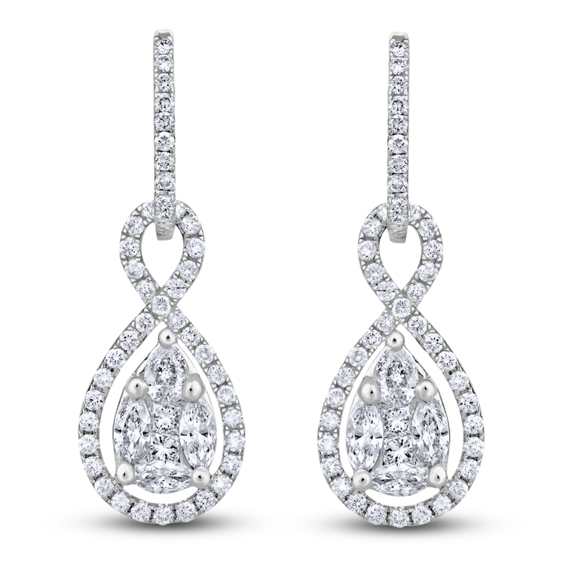 Main Image 1 of Multi-Diamond Twist Drop Hoop Earrings 1-3/8 ct tw 14K White Gold