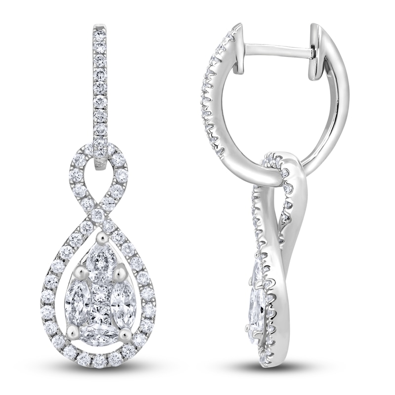 Main Image 2 of Multi-Diamond Twist Drop Hoop Earrings 1-3/8 ct tw 14K White Gold
