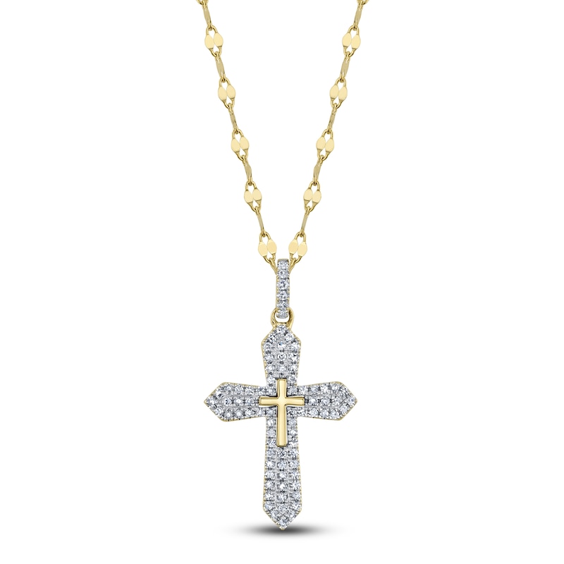 Main Image 1 of Shy Creation Diamond Cross Necklace 1/8 ct tw 14K Yellow Gold SC55026012RD