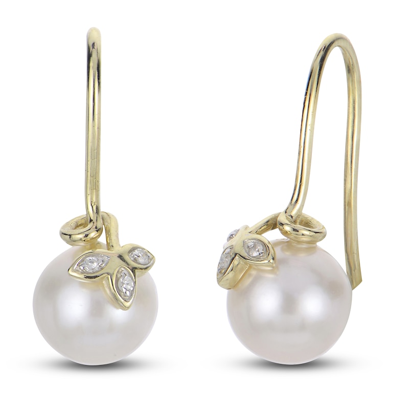 Cultured Pearl & Diamond Leaf Gift Set 1/20 ct tw 10K Yellow Gold