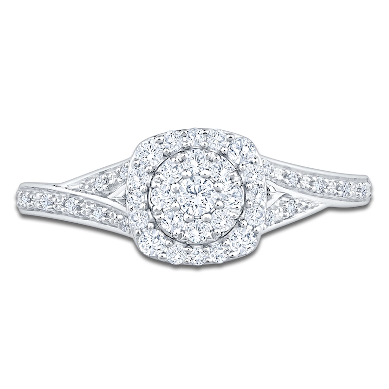 Main Image 3 of Multi-Diamond Cushion-Shaped Promise Ring 1/3 ct tw 10K White Gold