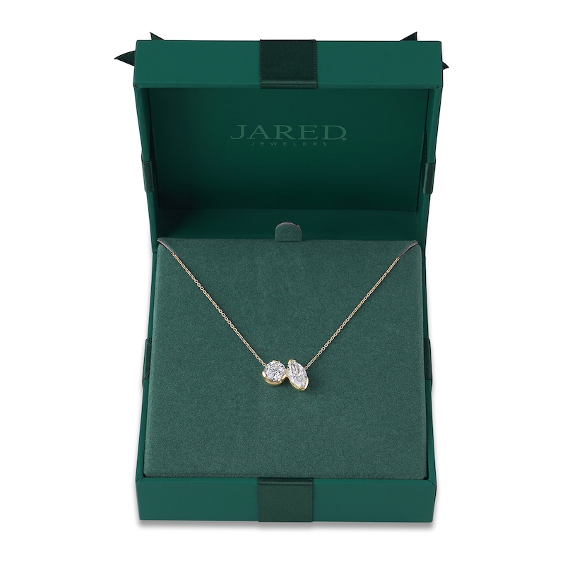 Main Image 1 of Marquise & Round-Cut Lab-Grown Diamond Two-Stone Necklace 2 ct tw 14K Yellow Gold 18"