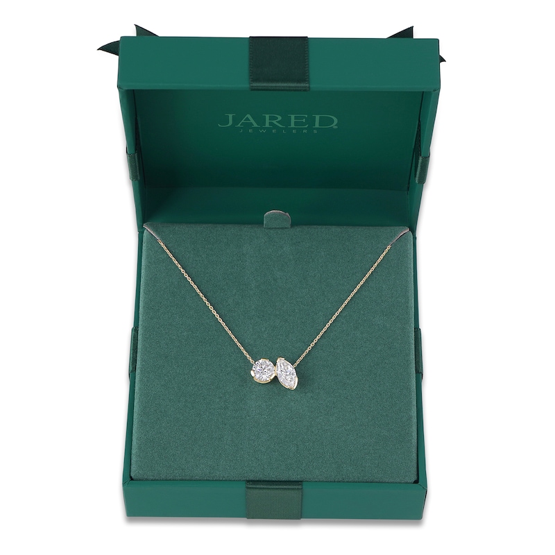 Main Image 4 of Marquise & Round-Cut Lab-Grown Diamond Two-Stone Necklace 2 ct tw 14K Yellow Gold 18"