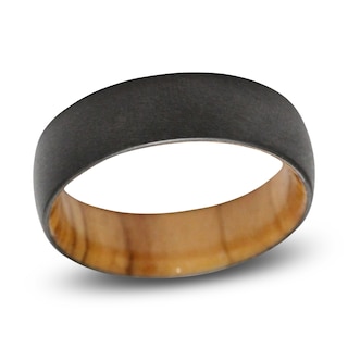 Rare Bond Men's 8mm Satin-Finish Wedding Band Black Zirconium & Olive Wood Sleeve