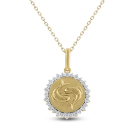 Diamond Zodiac Pisces Medallion Necklace 1/3 ct tw 10K Yellow Gold 18"