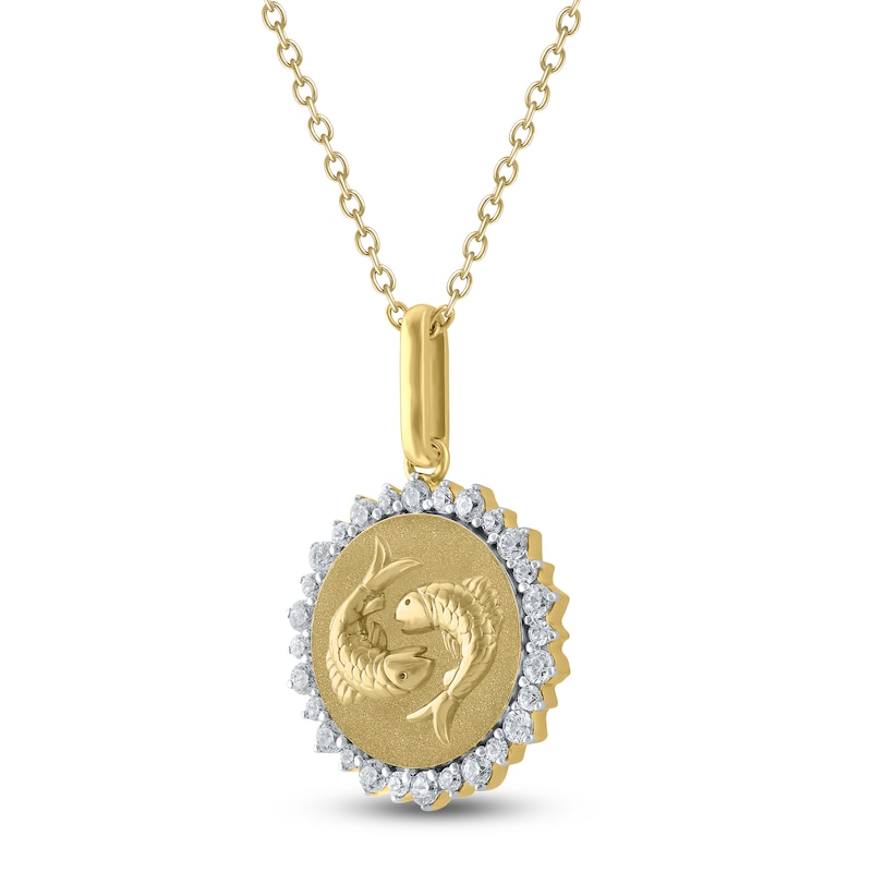 Main Image 2 of Diamond Zodiac Pisces Medallion Necklace 1/3 ct tw 10K Yellow Gold 18"