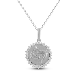 Diamond Zodiac Pisces Medallion Necklace 1/3 ct tw Sterling Silver 18"