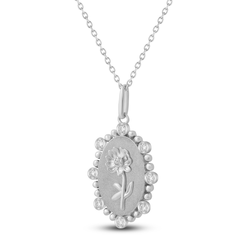Main Image 2 of Chrysanthemum Birth Flower Diamond Necklace 1/4 ct tw Sterling Silver 18"