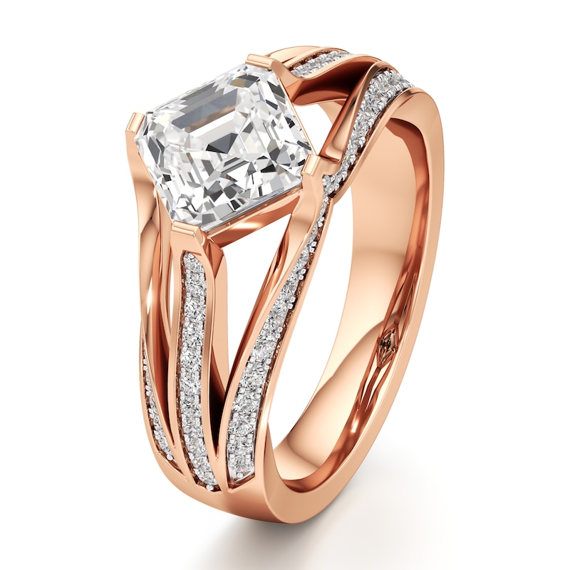 Main Image 4 of J'Lure Lab-Grown Diamond Square-Emerald Step-Cut Engagement Ring 2-3/8 ct tw 18K Rose Gold