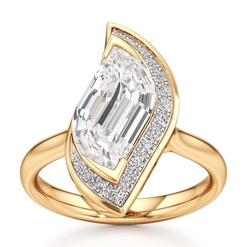 Main Image 1 of J'Lure Leaf Step-Cut Lab-Grown Diamond Half-Halo Engagement Ring 2 ct tw 18K Yellow Gold
