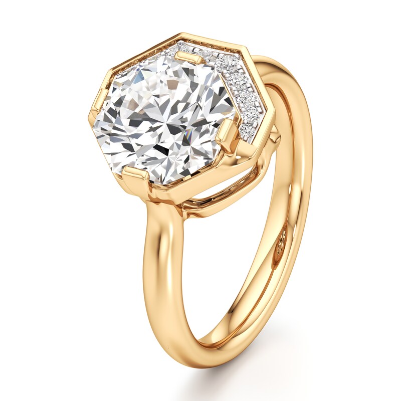 Main Image 4 of J'Lure Octagon Brilliant-Cut Lab-Grown Diamond Half-Halo Engagement Ring 3 ct tw 18K Yellow Gold