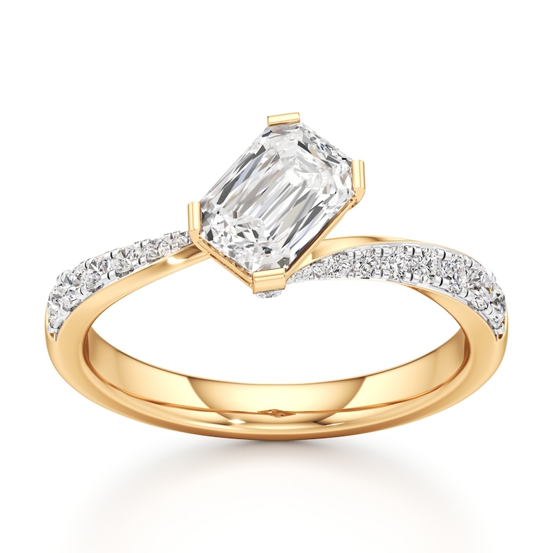 Main Image 1 of J'Lure Imperial-Emerald Step-Cut Lab-Grown Diamond Bypass Engagement Ring 1-1/3 ct tw 18K Yellow Gold