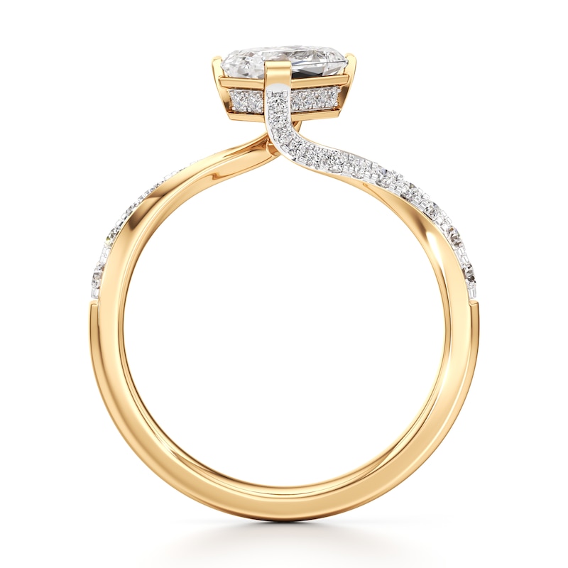 Main Image 2 of J'Lure Imperial-Emerald Step-Cut Lab-Grown Diamond Bypass Engagement Ring 1-1/3 ct tw 18K Yellow Gold