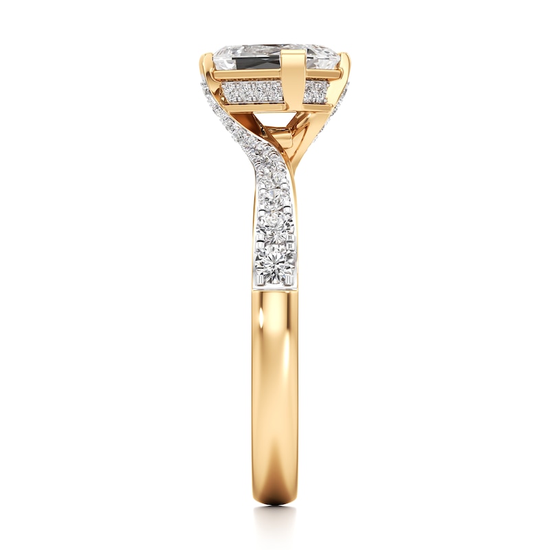 Main Image 3 of J'Lure Imperial-Emerald Step-Cut Lab-Grown Diamond Bypass Engagement Ring 1-1/3 ct tw 18K Yellow Gold