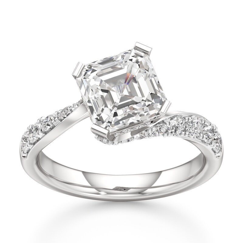 Main Image 1 of J'Lure Square-Emerald Step-Cut Lab-Grown Diamond Bypass Engagement Ring 3-5/8 ct tw 18K White Gold