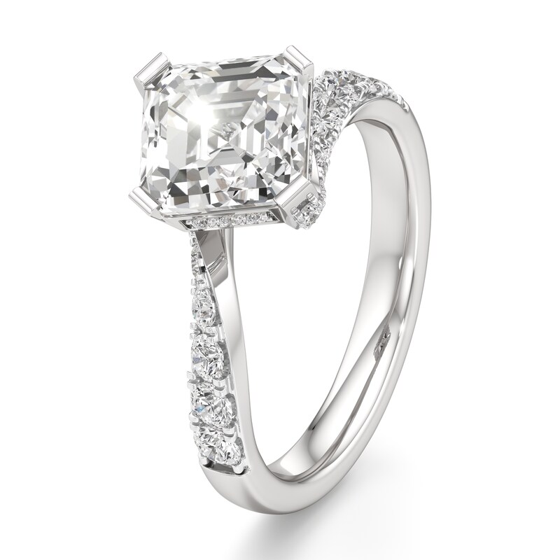 Main Image 4 of J'Lure Square-Emerald Step-Cut Lab-Grown Diamond Bypass Engagement Ring 3-5/8 ct tw 18K White Gold