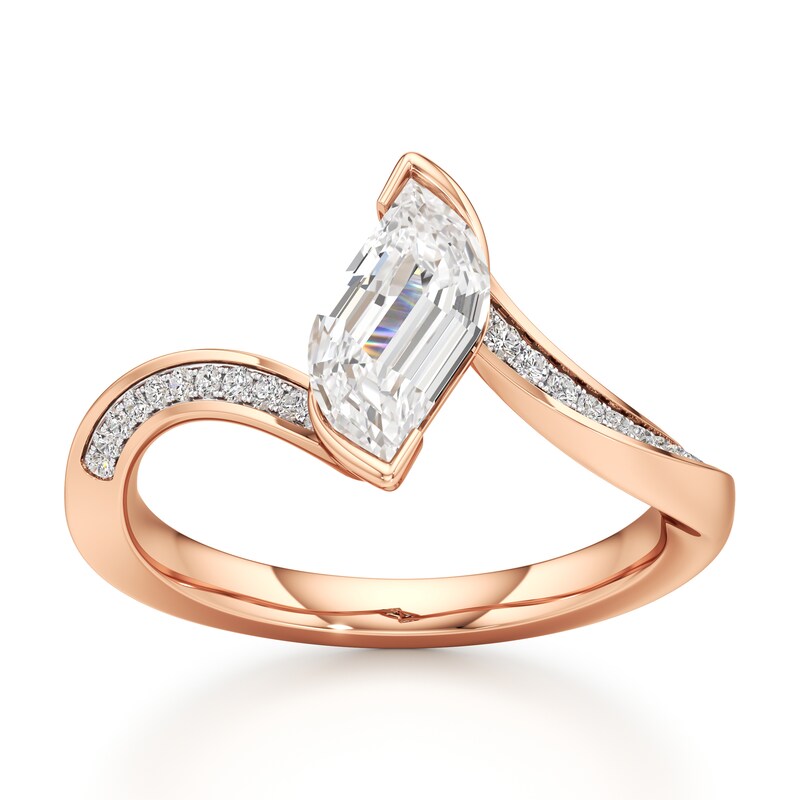 Main Image 1 of J'Lure Leaf Step-Cut Lab-Grown Diamond Bypass Engagement Ring 1-1/8 ct tw 18K Rose Gold