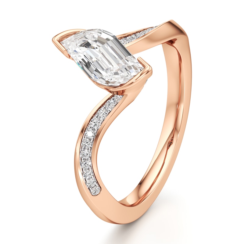 Main Image 4 of J'Lure Leaf Step-Cut Lab-Grown Diamond Bypass Engagement Ring 1-1/8 ct tw 18K Rose Gold