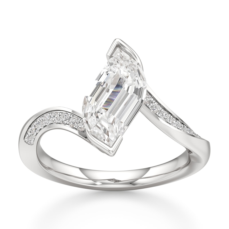 Main Image 1 of J'Lure Leaf Step-Cut Lab-Created Diamond Bypass Engagement Ring 2-1/6 ct tw 18K White Gold