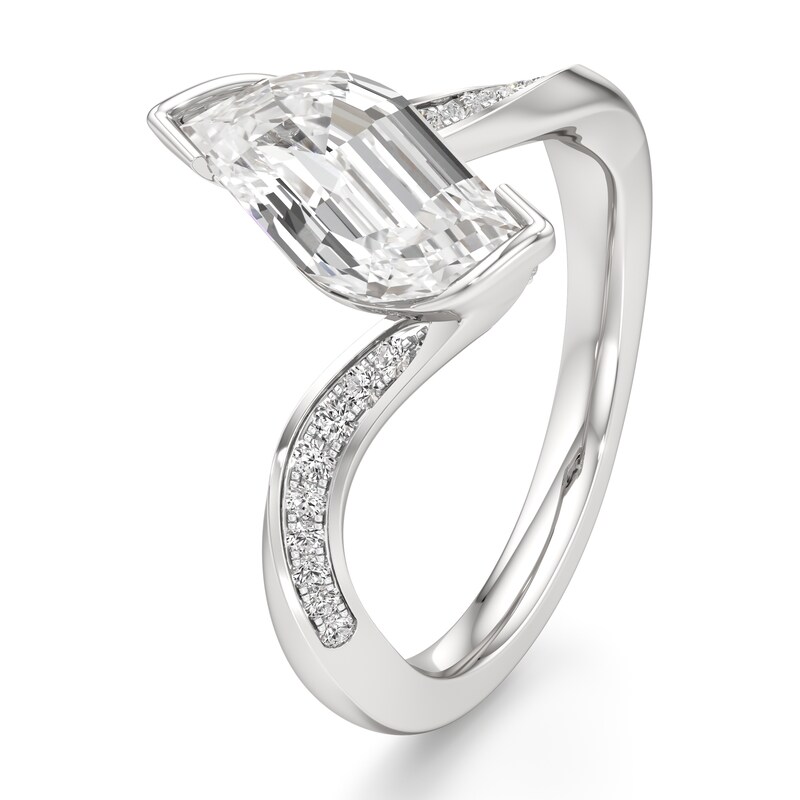 Main Image 4 of J'Lure Leaf Step-Cut Lab-Created Diamond Bypass Engagement Ring 2-1/6 ct tw 18K White Gold