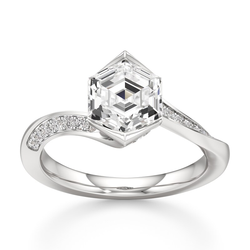 Main Image 1 of J'Lure Hexagon Step-Cut Lab-Grown Diamond Bypass Engagement Ring 2-1/4 ct tw 18K White Gold