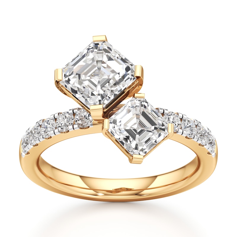 Main Image 1 of J'Lure Square-Emerald Step-Cut Two-Stone Lab-Grown Diamond Engagement Ring 3-3/8 ct tw 18K Yellow Gold