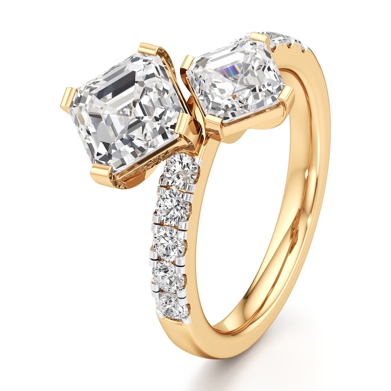 Main Image 4 of J'Lure Square-Emerald Step-Cut Two-Stone Lab-Grown Diamond Engagement Ring 3-3/8 ct tw 18K Yellow Gold