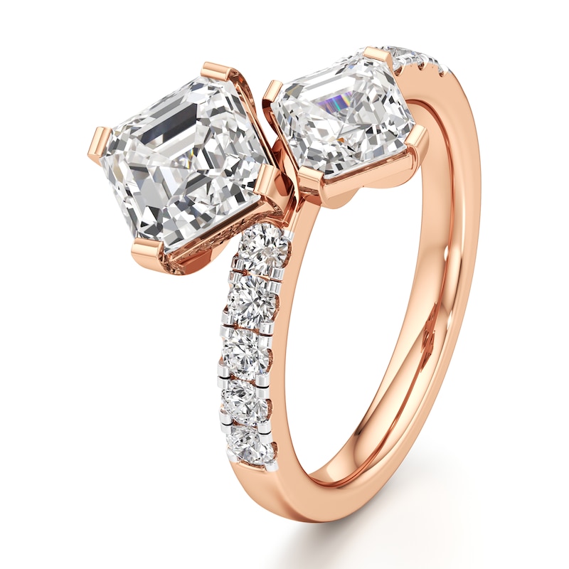 Main Image 4 of J'Lure Square-Emerald Step-Cut Two-Stone Lab-Grown Diamond Engagement Ring 3-3/8 ct tw 18K Rose Gold