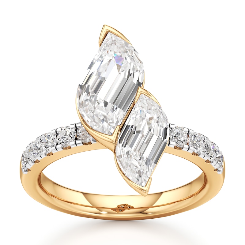 Main Image 1 of J'Lure Leaf Step-Cut Two-Stone Lab-Grown Diamond Engagement Ring 3-3/8 ct tw 18K Yellow Gold