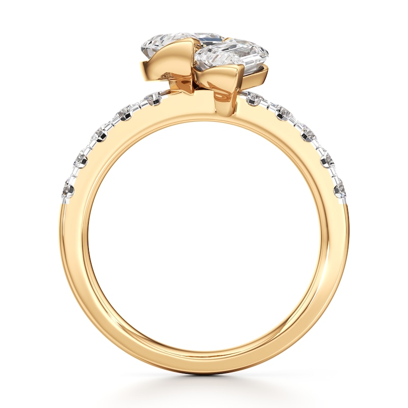 Main Image 2 of J'Lure Leaf Step-Cut Two-Stone Lab-Grown Diamond Engagement Ring 3-3/8 ct tw 18K Yellow Gold