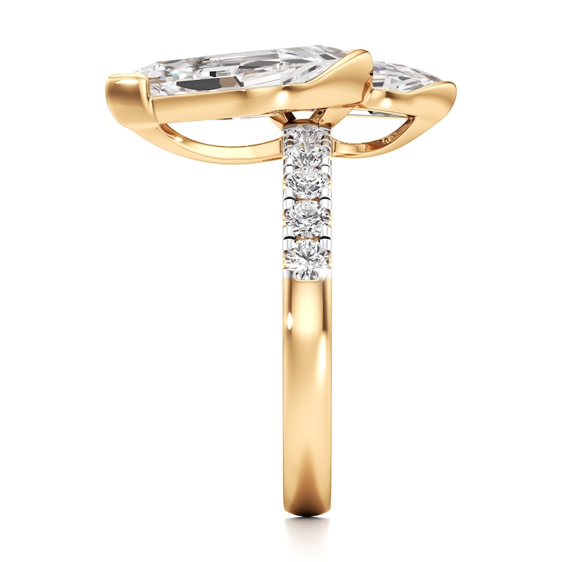 Main Image 3 of J'Lure Leaf Step-Cut Two-Stone Lab-Grown Diamond Engagement Ring 3-3/8 ct tw 18K Yellow Gold