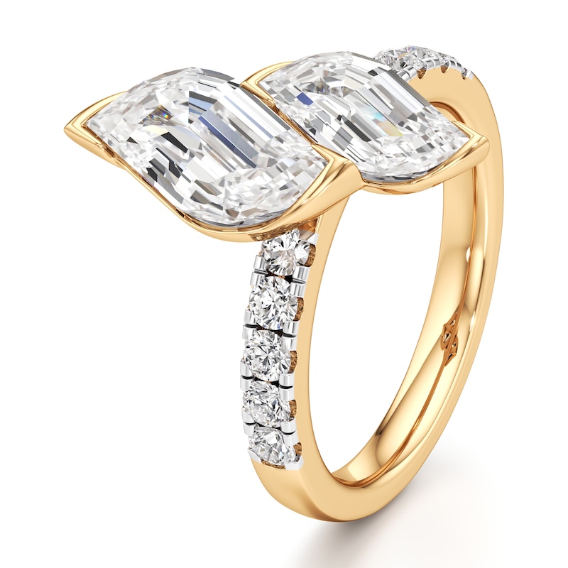Main Image 4 of J'Lure Leaf Step-Cut Two-Stone Lab-Grown Diamond Engagement Ring 3-3/8 ct tw 18K Yellow Gold