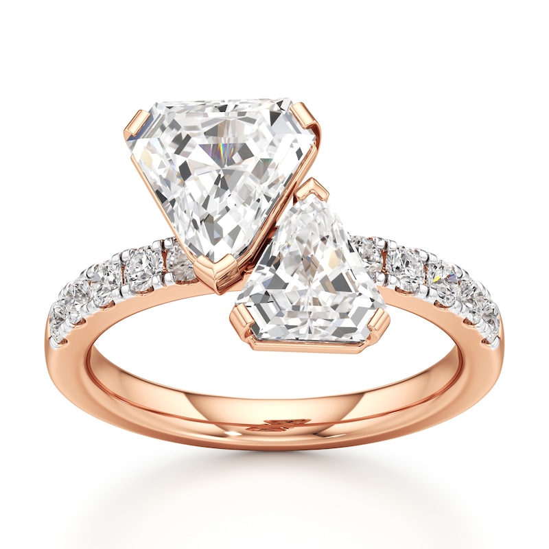 Main Image 1 of J'Lure Shield Step-Cut Two-Stone Lab-Grown Diamond Engagement Ring 3-3/8 ct tw 18K Rose Gold