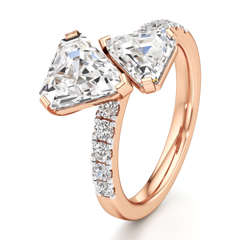 Main Image 4 of J'Lure Shield Step-Cut Two-Stone Lab-Grown Diamond Engagement Ring 3-3/8 ct tw 18K Rose Gold