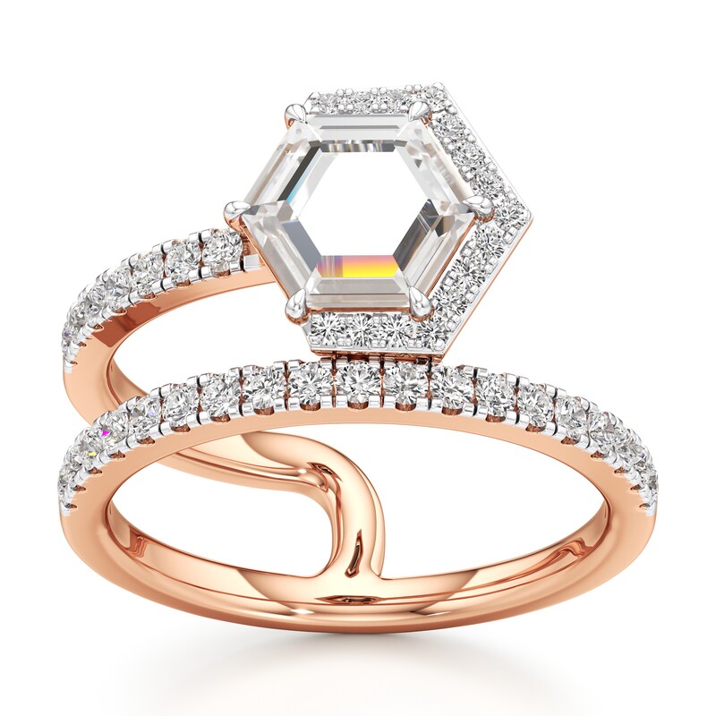 Main Image 1 of J'Lure Hexagon Portrait-Cut Lab-Created Diamond Spiral Engagement Ring 1-3/8 ct tw 18K Rose Gold
