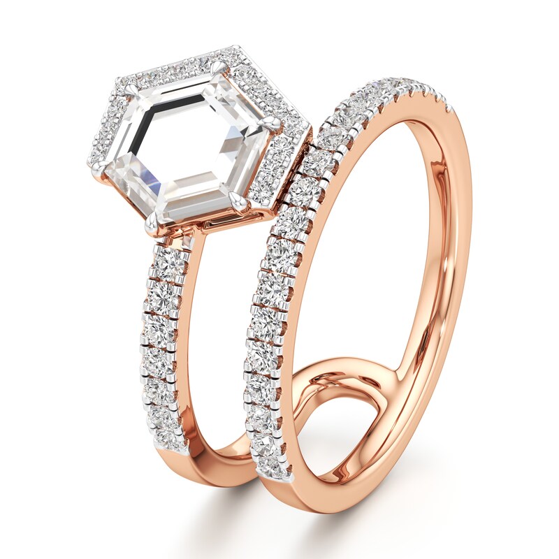 Main Image 4 of J'Lure Hexagon Portrait-Cut Lab-Created Diamond Spiral Engagement Ring 1-3/8 ct tw 18K Rose Gold