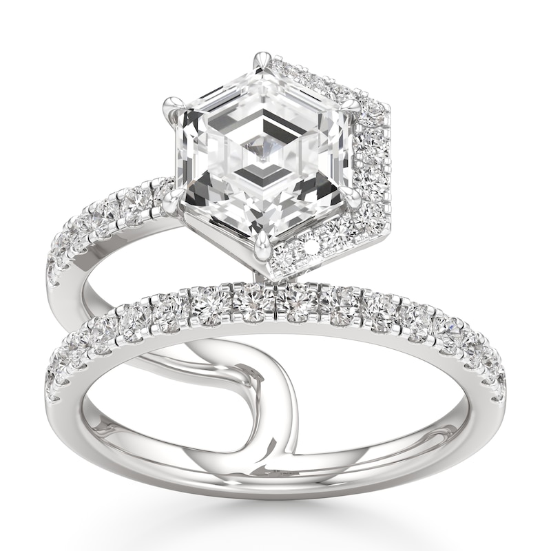 Main Image 1 of J'Lure Hexagon Step-Cut Lab-Grown Diamond Spiral Engagement Ring 2-1/2 ct tw 18K White Gold