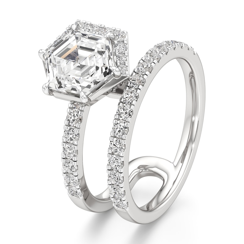 Main Image 4 of J'Lure Hexagon Step-Cut Lab-Grown Diamond Spiral Engagement Ring 2-1/2 ct tw 18K White Gold